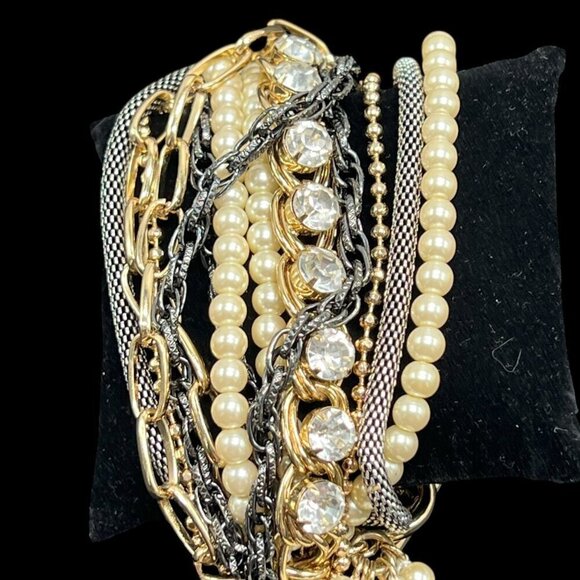 Banana Republic Multi Layered Pearl Crystal Bracelet With Mixed Chain Design - Picture 1 of 12